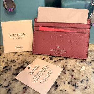 Kate Spade Greta Court Dusty Peony Glitter Leather Card Holder